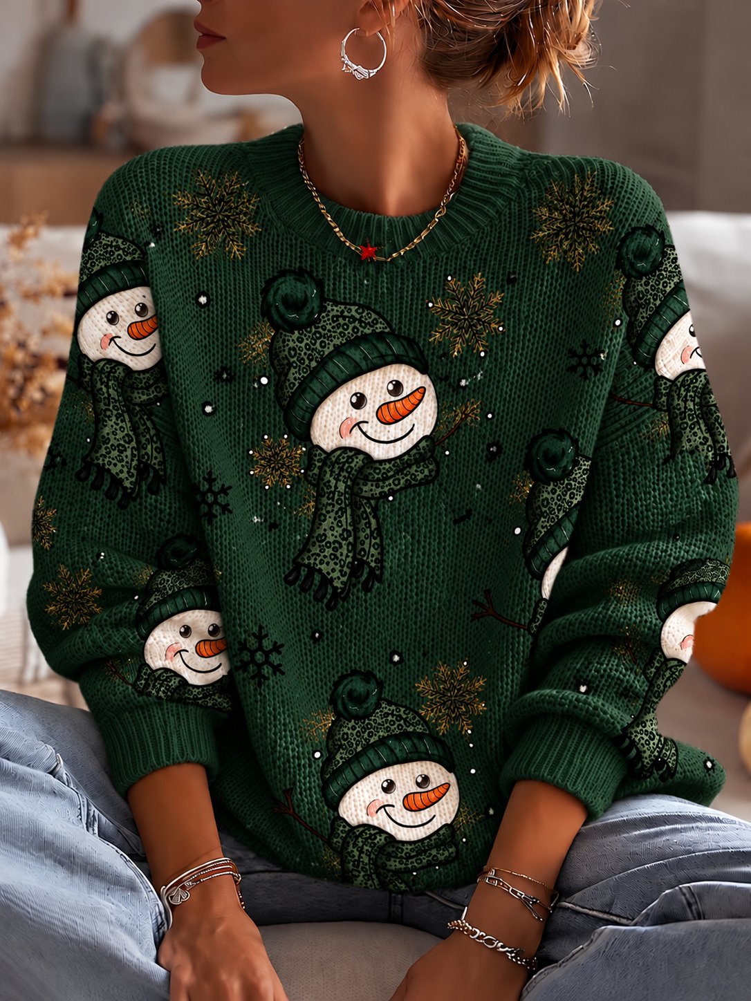 Women'S Christmas Print Crew Neck Long-Sleeve Sweatshirt