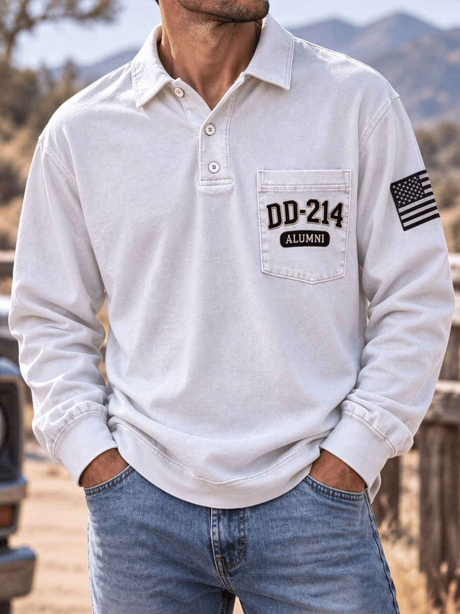 Men's Veteran DD-214 Print Long-Sleeve Polo Shirt