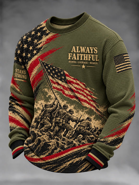 Men's Vintage Veterans  Art Printed Waffle-Knit T-Shirt