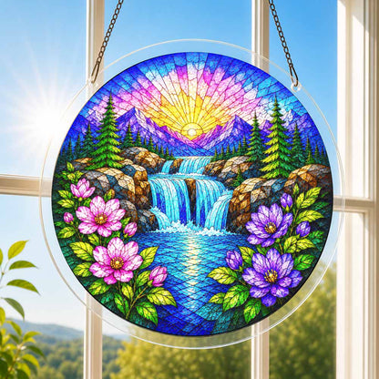 Acrylic Jigsaw Puzzle Suncatcher - Sunrise Waterfall