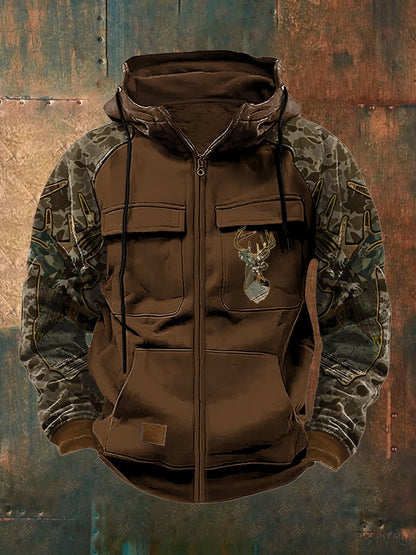 Men's Retro Casual Camouflage Elk Contrast Color Jacket