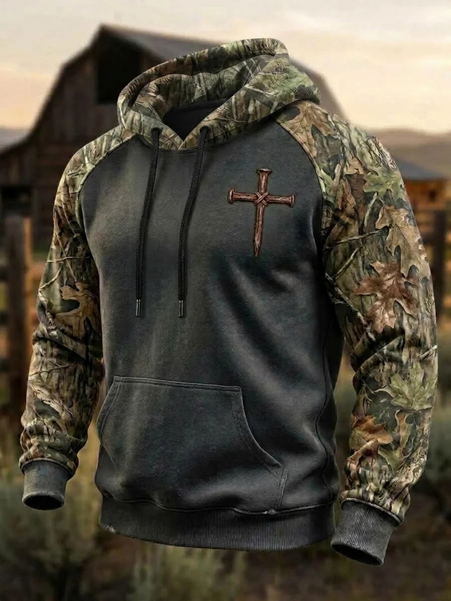 Men's Western Faith Print Camouflage Print Hoodie