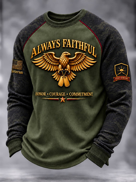 Men's Vintage U.S Veteran Art Printed Waffle-Knit Top