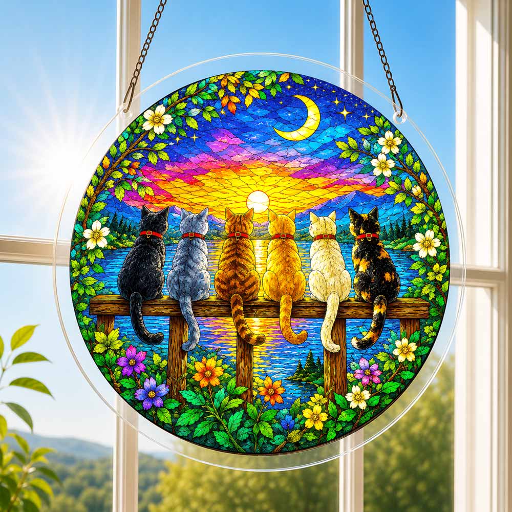 Acrylic Jigsaw Puzzle Suncatcher - Twilight Cats
