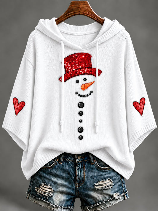 Women's Christmas Snowman-Print Knit Top