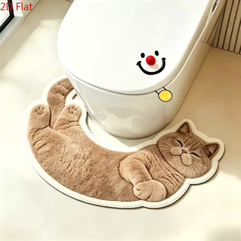 Cute Cat-Shaped Bathroom Rug – Soft Washable Non-Slip Toilet Mat