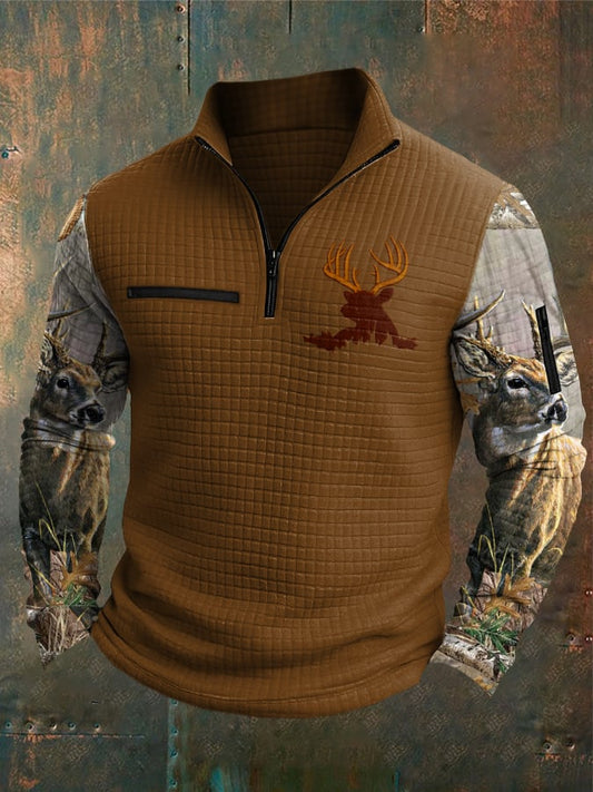 Men's Casual Retro Western Style Elk Vintage Jacquard Contrast Color Sweatshirt