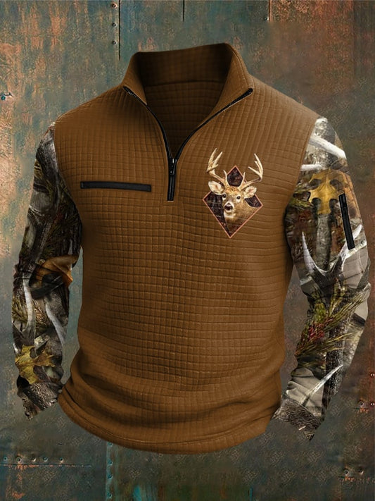 Men's Casual Retro Western Style Elk Vintage Jacquard Contrast Color Sweatshirt