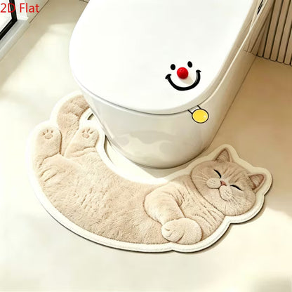 Cute Cat-Shaped Bathroom Rug – Soft Washable Non-Slip Toilet Mat