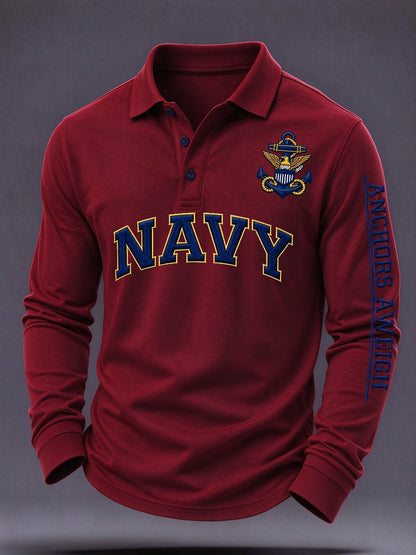 Men's US Veteran Print Long-Sleeve Polo Shirt