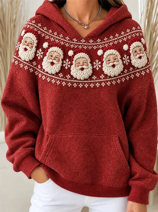 Women's Christmas Snowflake Santa Claus Print Casual Hoodie