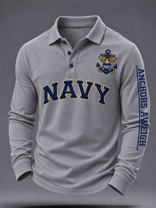 Men's US Veteran Print Long-Sleeve Polo Shirt