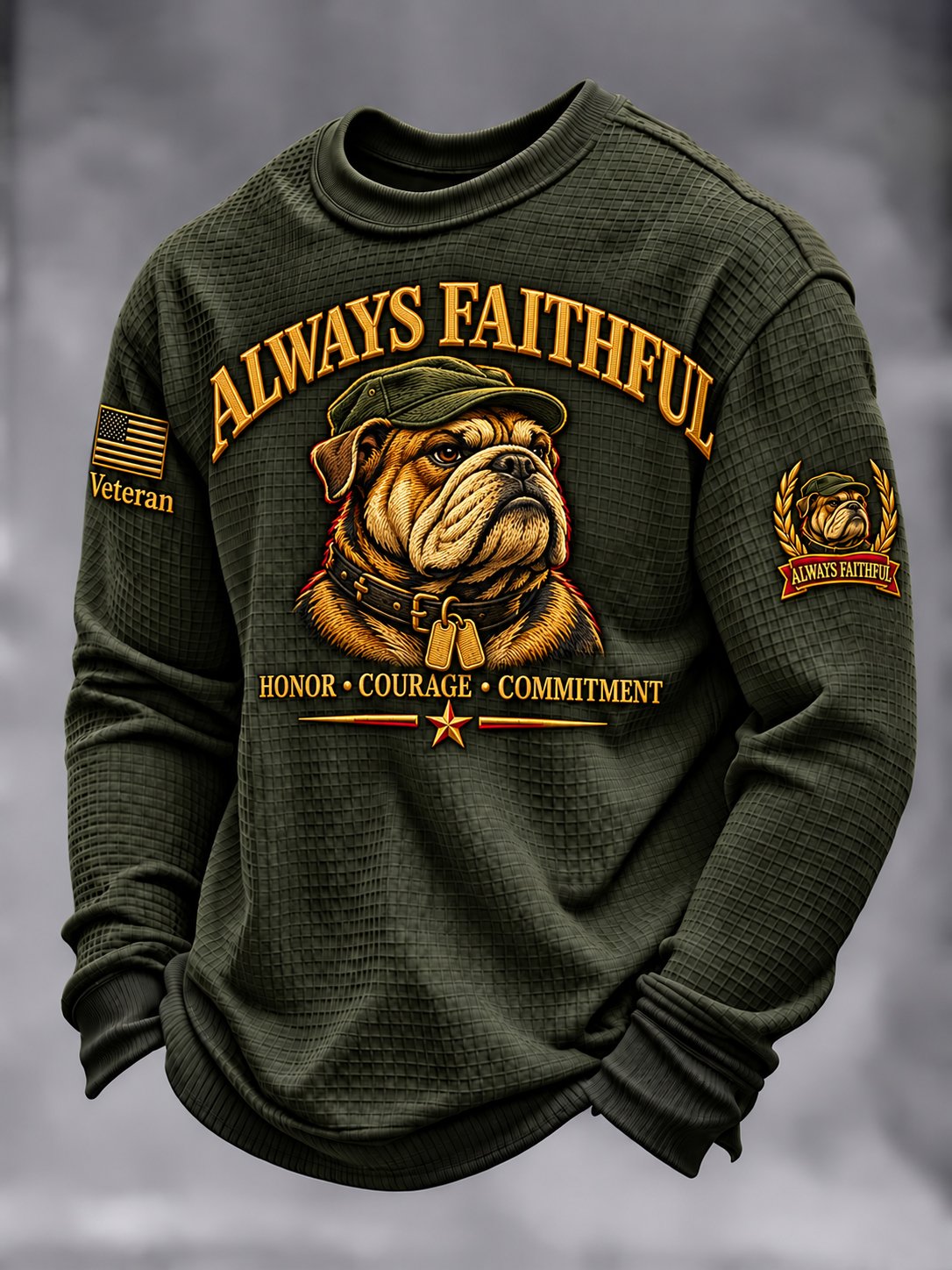 Men's Vintage U.S Veteran Art Printed Waffle-Knit Top