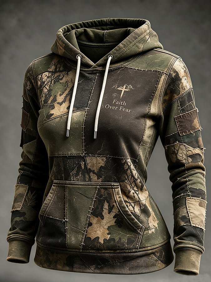 Women's Western Retro Faith Print Casual Hoodie