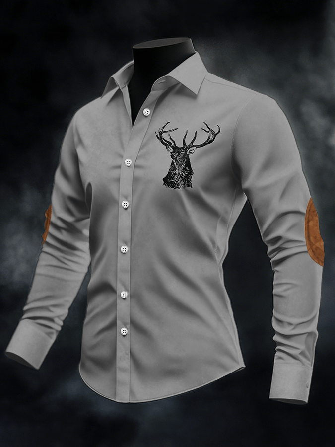 Men's Retro Elk Print Casual Shirt