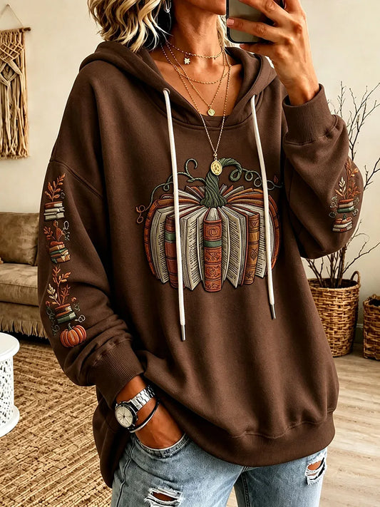 Women's Pumpkin Books Print Regular Sweatshirt