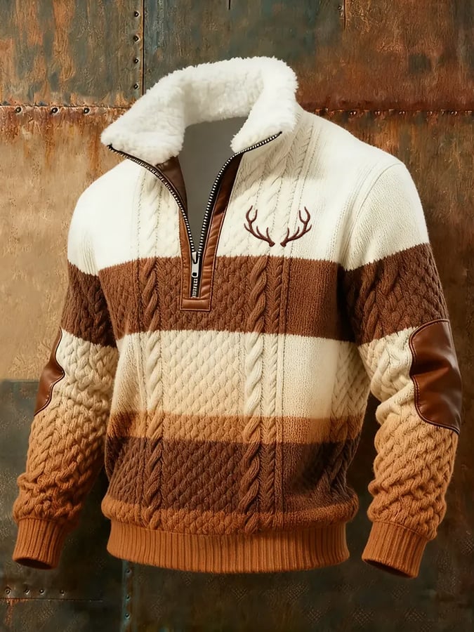 Men's Retro Contrast Print Lapel Sweatshirt