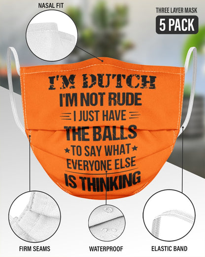 I'M NOT RUDE I'M DUTCH - 3 Layer Face Mask - 5 Pack - Burnt Orange - aos-face-mask-3-layers-lifestyle-front-51