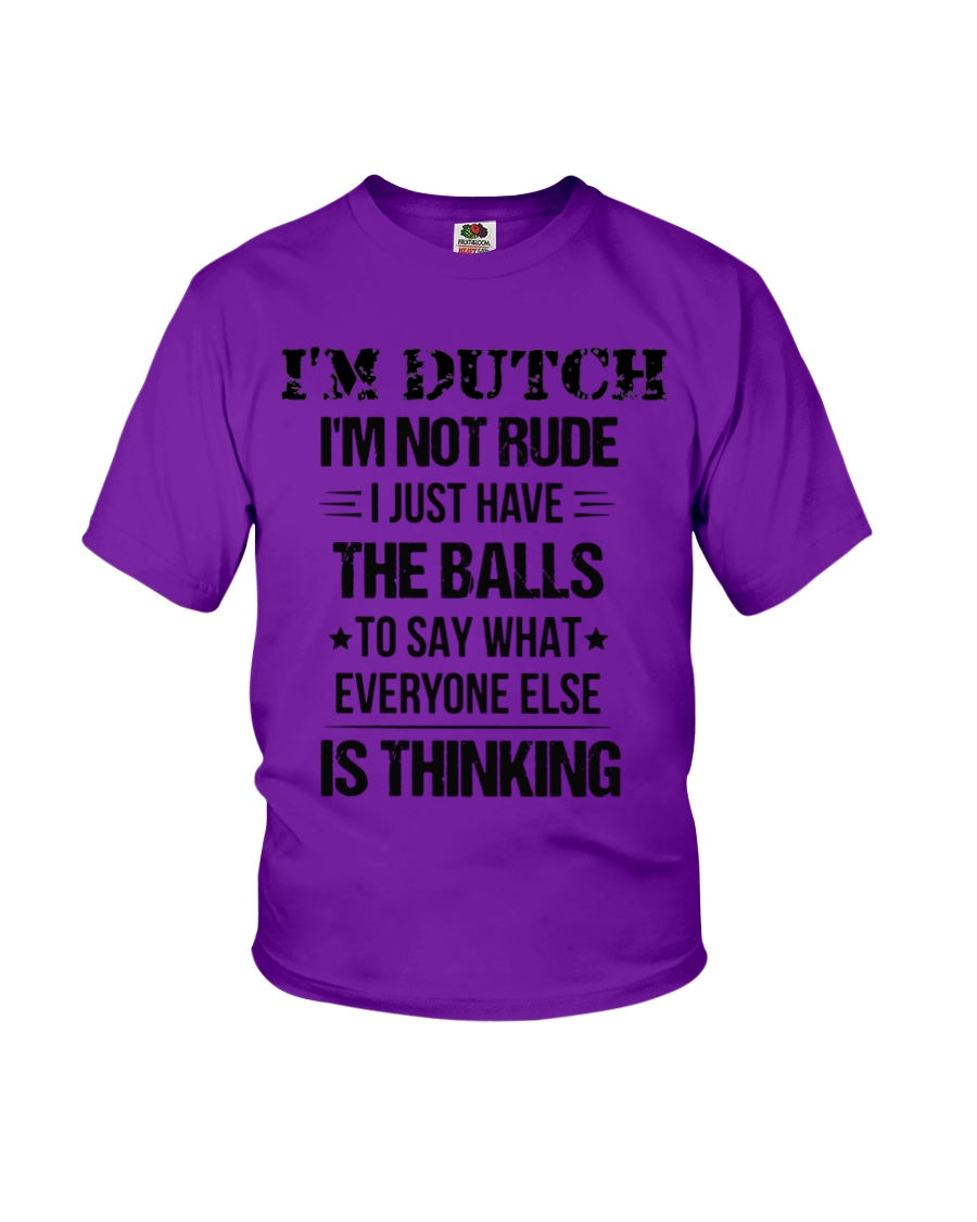I'M NOT RUDE I'M DUTCH - Youth T-Shirt - Purple - Front