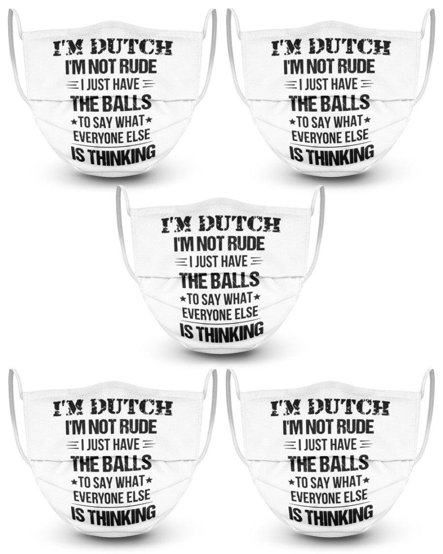 I'M NOT RUDE I'M DUTCH - 3 Layer Face Mask - 5 Pack - White - Front