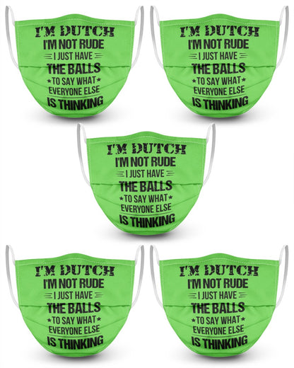 I'M NOT RUDE I'M DUTCH - 3 Layer Face Mask - 5 Pack - Kiwi - Front