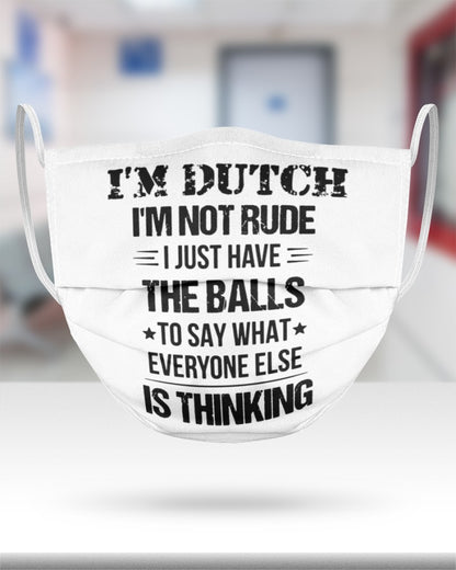 I'M NOT RUDE I'M DUTCH - 3 Layer Face Mask - Single - White - aos-face-mask-3-layers-lifestyle-front-25