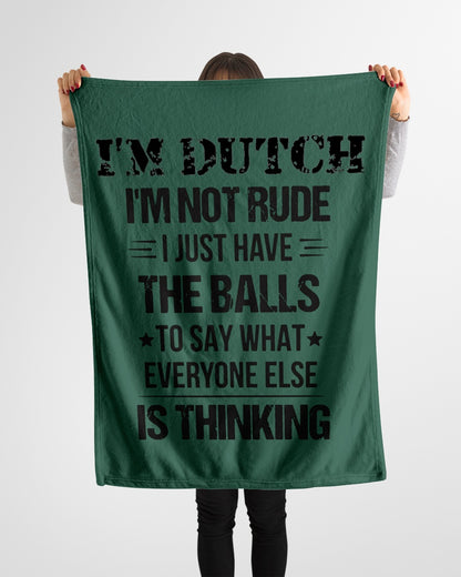 I'M NOT RUDE I'M DUTCH - Small Fleece Blanket - 30" x 40" - Forest Green - aos-coral-fleece-blanket-30x40-lifestyle-front-14