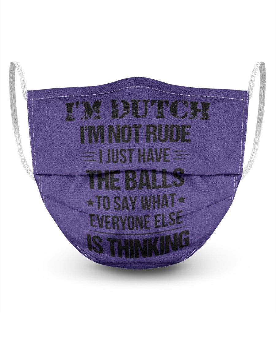 I'M NOT RUDE I'M DUTCH - 3 Layer Face Mask - Single - Purple - Front