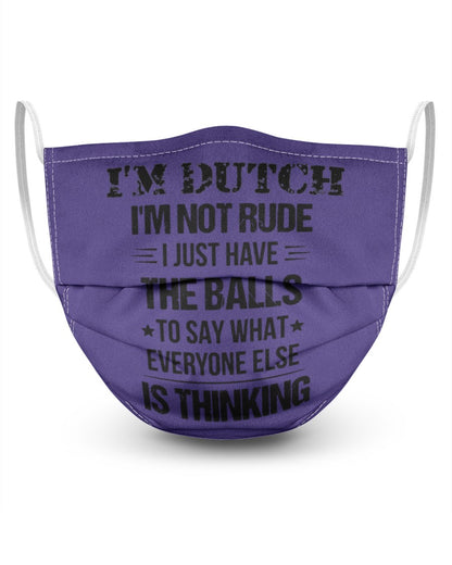 I'M NOT RUDE I'M DUTCH - 3 Layer Face Mask - Single - Purple - Front