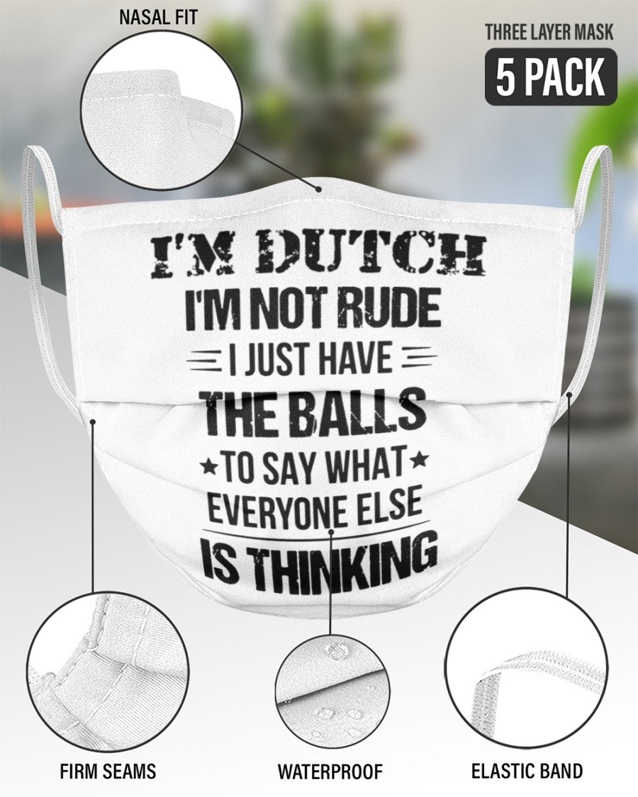 I'M NOT RUDE I'M DUTCH - 3 Layer Face Mask - 5 Pack - White - aos-face-mask-3-layers-lifestyle-front-51