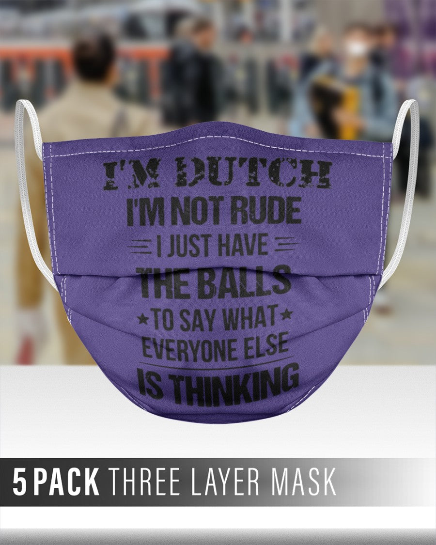 I'M NOT RUDE I'M DUTCH - 3 Layer Face Mask - 5 Pack - Purple - aos-face-mask-3-layers-lifestyle-front-48