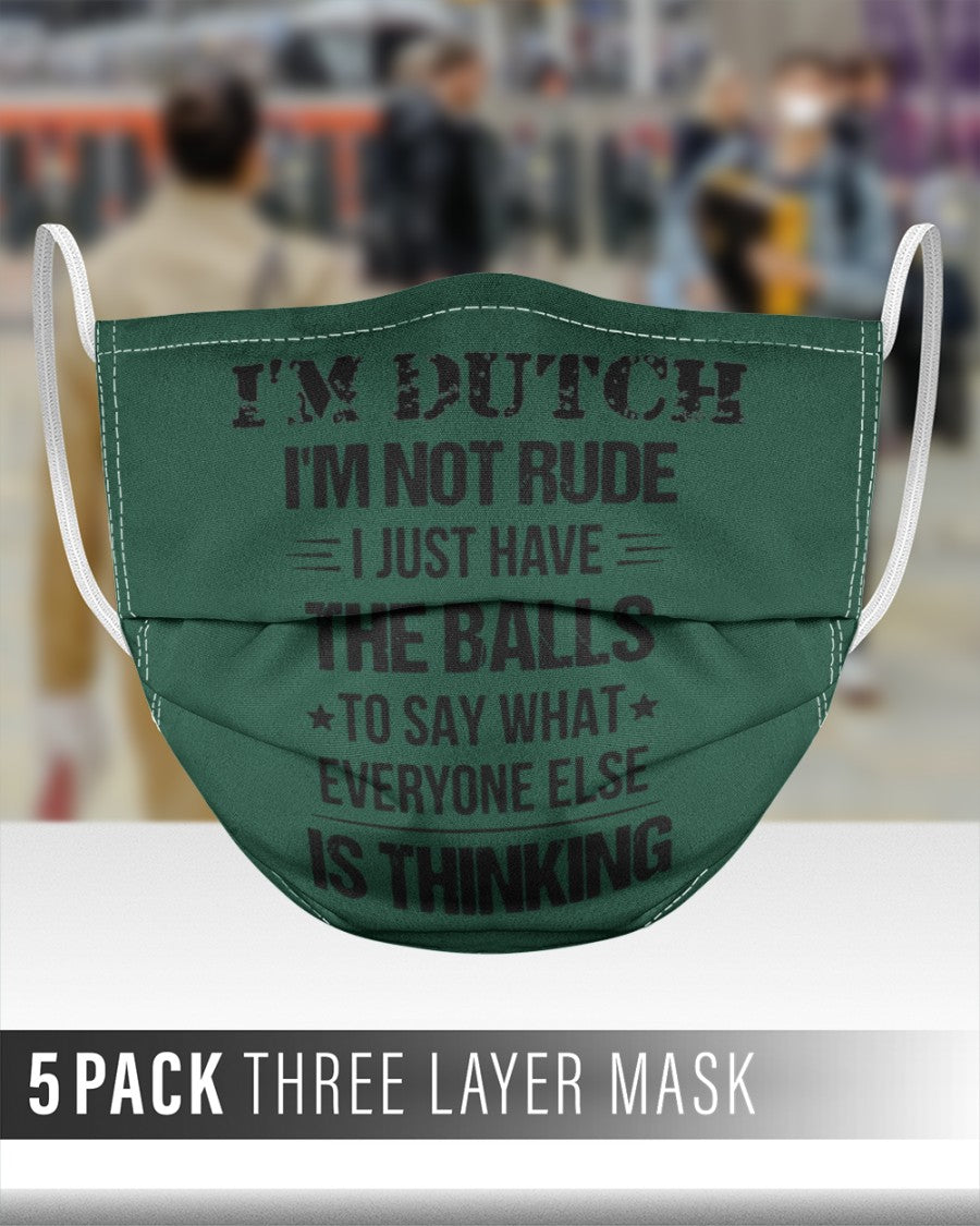 I'M NOT RUDE I'M DUTCH - 3 Layer Face Mask - 5 Pack - Forest Green - aos-face-mask-3-layers-lifestyle-front-48