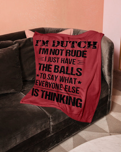 I'M NOT RUDE I'M DUTCH - Small Fleece Blanket - 30" x 40" - True Red - aos-coral-fleece-blanket-30x40-lifestyle-front-05