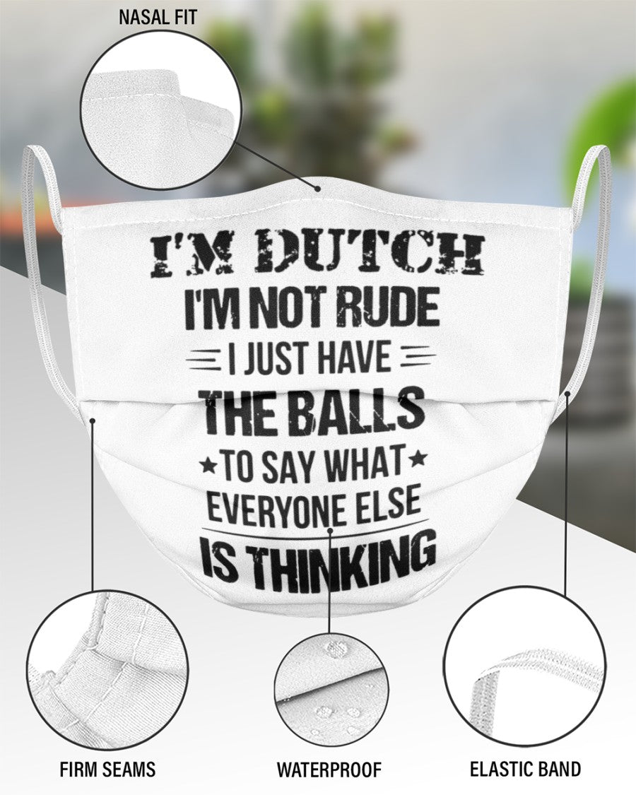 I'M NOT RUDE I'M DUTCH - 3 Layer Face Mask - Single - White - aos-face-mask-3-layers-lifestyle-front-49