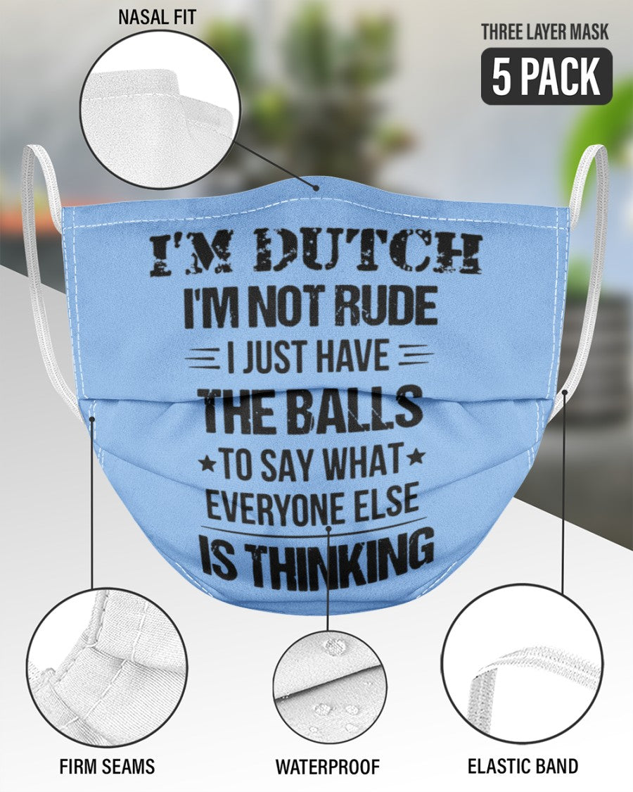 I'M NOT RUDE I'M DUTCH - 3 Layer Face Mask - 5 Pack - Light Blue - aos-face-mask-3-layers-lifestyle-front-51