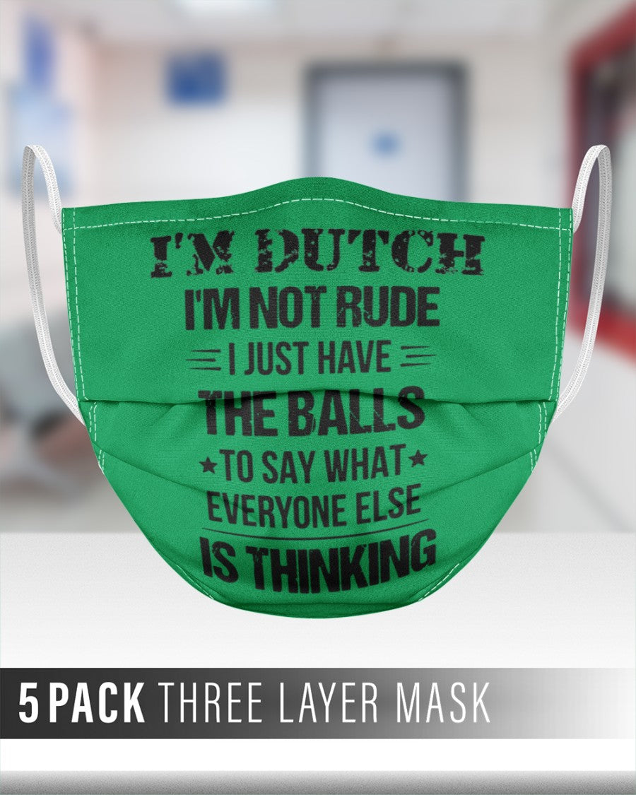 I'M NOT RUDE I'M DUTCH - 3 Layer Face Mask - 5 Pack - Kelly - aos-face-mask-3-layers-lifestyle-front-27