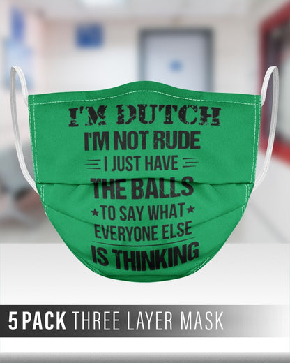 I'M NOT RUDE I'M DUTCH - 3 Layer Face Mask - 5 Pack - Kelly - aos-face-mask-3-layers-lifestyle-front-27