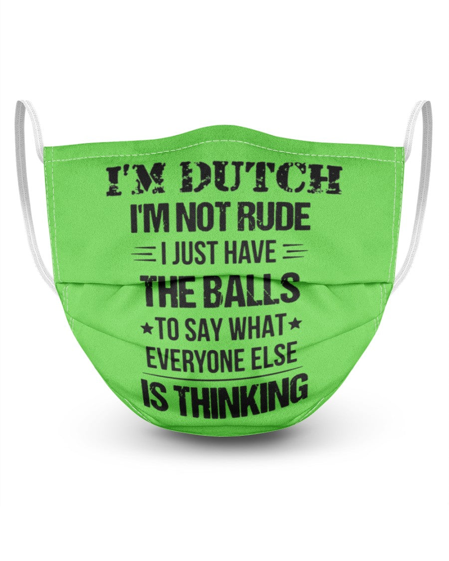I'M NOT RUDE I'M DUTCH - 3 Layer Face Mask - Single - Kiwi - Front