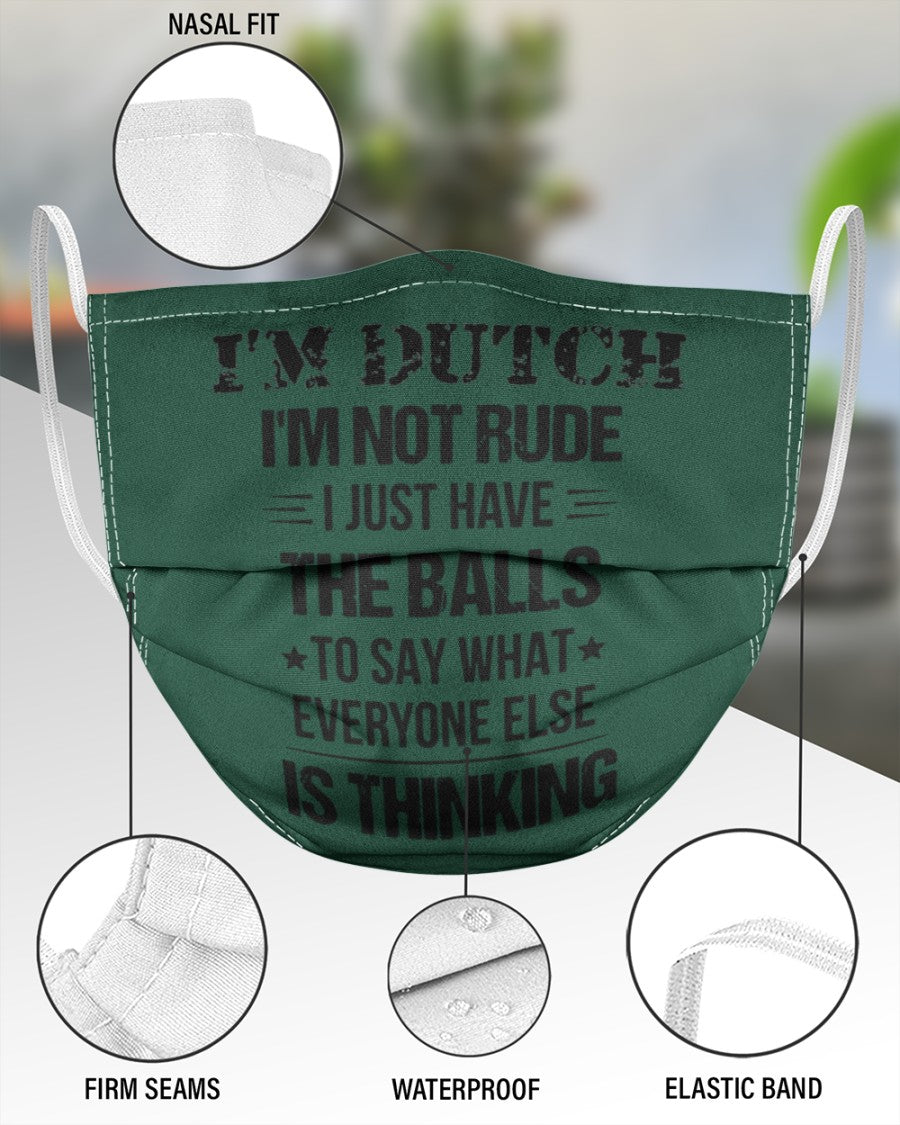 I'M NOT RUDE I'M DUTCH - 3 Layer Face Mask - Single - Forest Green - aos-face-mask-3-layers-lifestyle-front-49