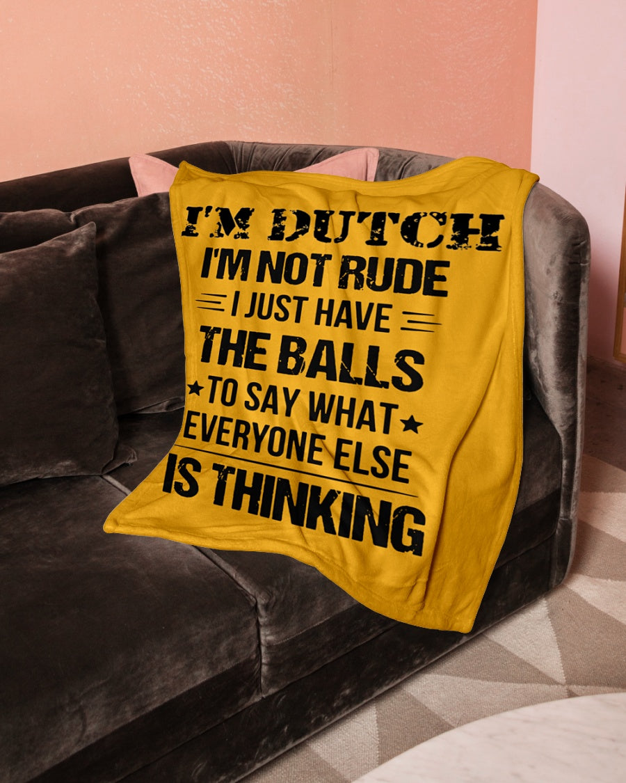 I'M NOT RUDE I'M DUTCH - Small Fleece Blanket - 30" x 40" - Gold - aos-coral-fleece-blanket-30x40-lifestyle-front-05