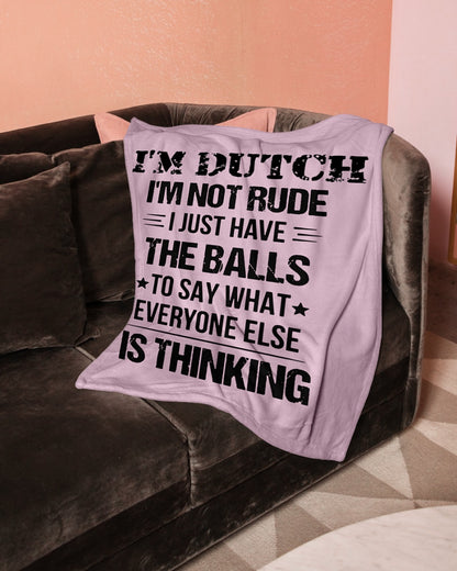 I'M NOT RUDE I'M DUTCH - Small Fleece Blanket - 30" x 40" - Classic Pink - aos-coral-fleece-blanket-30x40-lifestyle-front-05