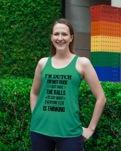 I'M NOT RUDE I'M DUTCH - Ladies Flowy Tank - Kelly - lifestyle-bellaflowy-tank-front-2