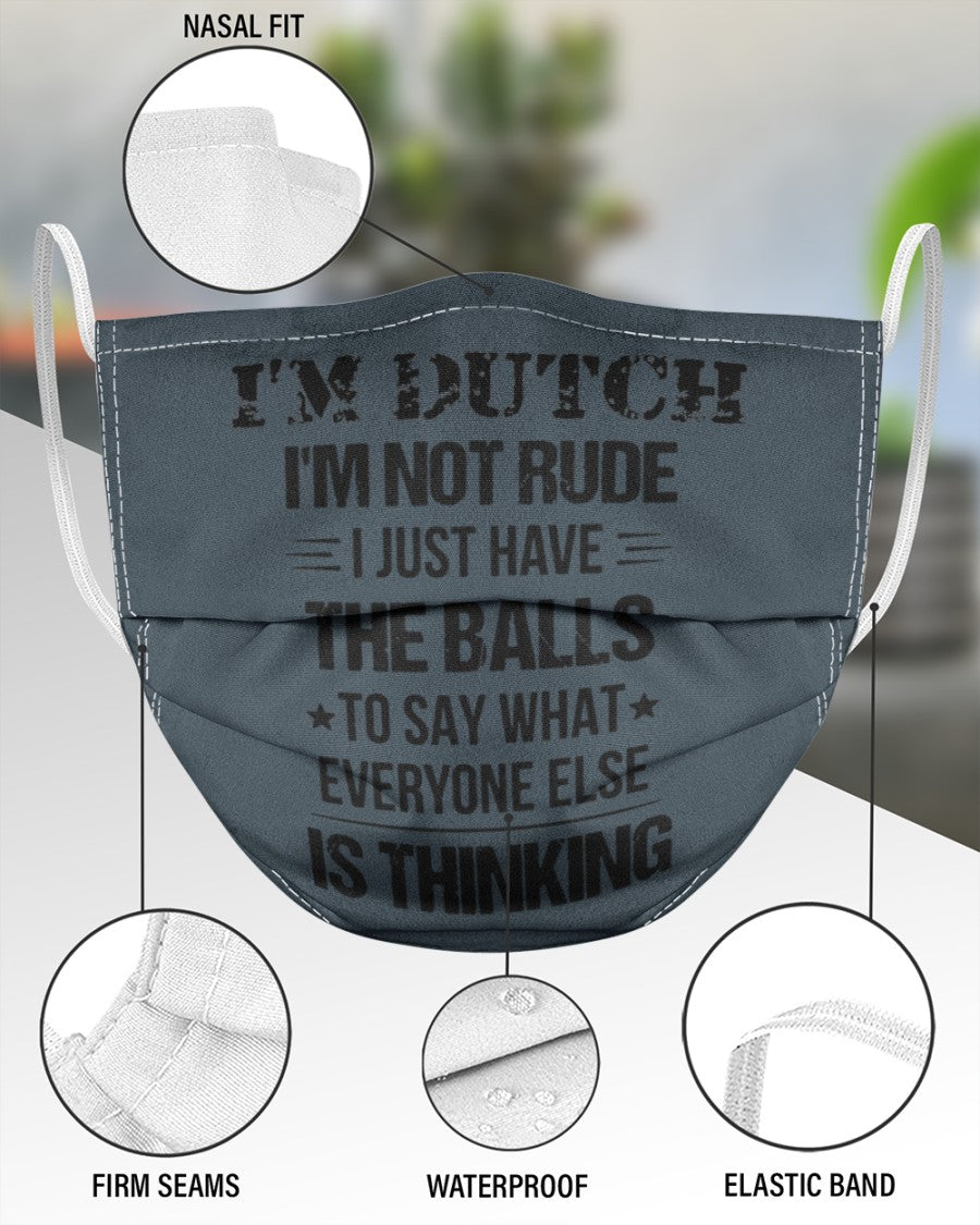 I'M NOT RUDE I'M DUTCH - 3 Layer Face Mask - Single - Charcoal Grey - aos-face-mask-3-layers-lifestyle-front-49