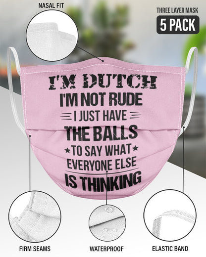 I'M NOT RUDE I'M DUTCH - 3 Layer Face Mask - 5 Pack - Classic Pink - aos-face-mask-3-layers-lifestyle-front-51