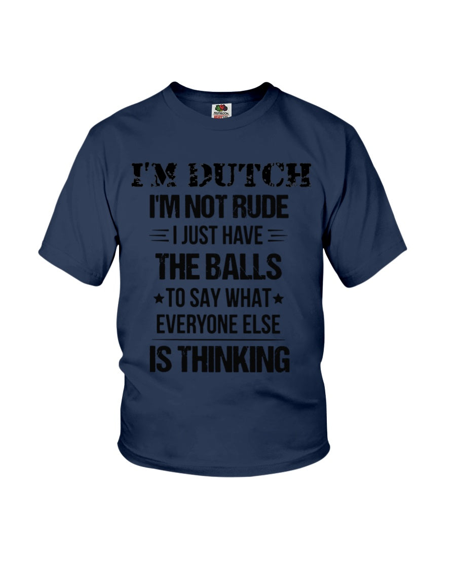 I'M NOT RUDE I'M DUTCH - Youth T-Shirt - J Navy - Front