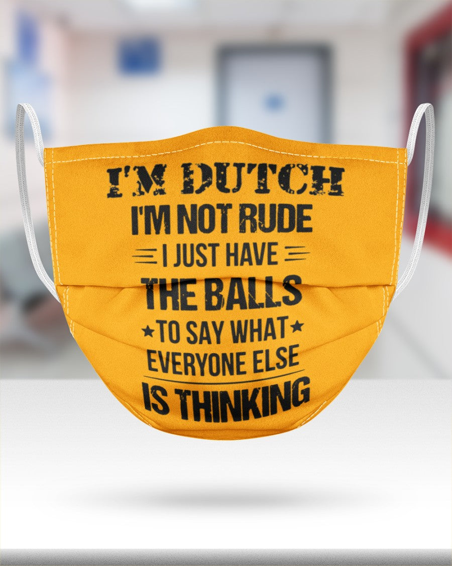 I'M NOT RUDE I'M DUTCH - 3 Layer Face Mask - Single - Gold - aos-face-mask-3-layers-lifestyle-front-25