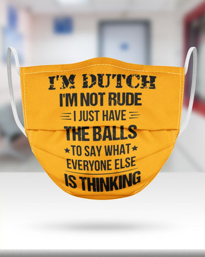 I'M NOT RUDE I'M DUTCH - 3 Layer Face Mask - Single - Gold - aos-face-mask-3-layers-lifestyle-front-25