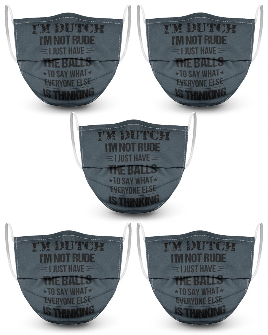 I'M NOT RUDE I'M DUTCH - 3 Layer Face Mask - 5 Pack - Charcoal Grey - Front