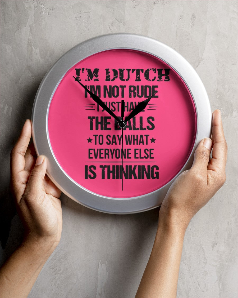 I'M NOT RUDE I'M DUTCH - Wall Clock - Cyber Pink - aos-wall-clock-lifestyle-front-04