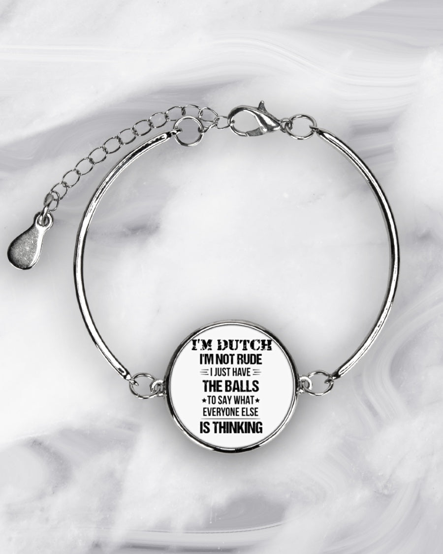 I'M NOT RUDE I'M DUTCH - Metallic Circle Bracelet - White - aos-bracelet-metal-front-lifestyle-8